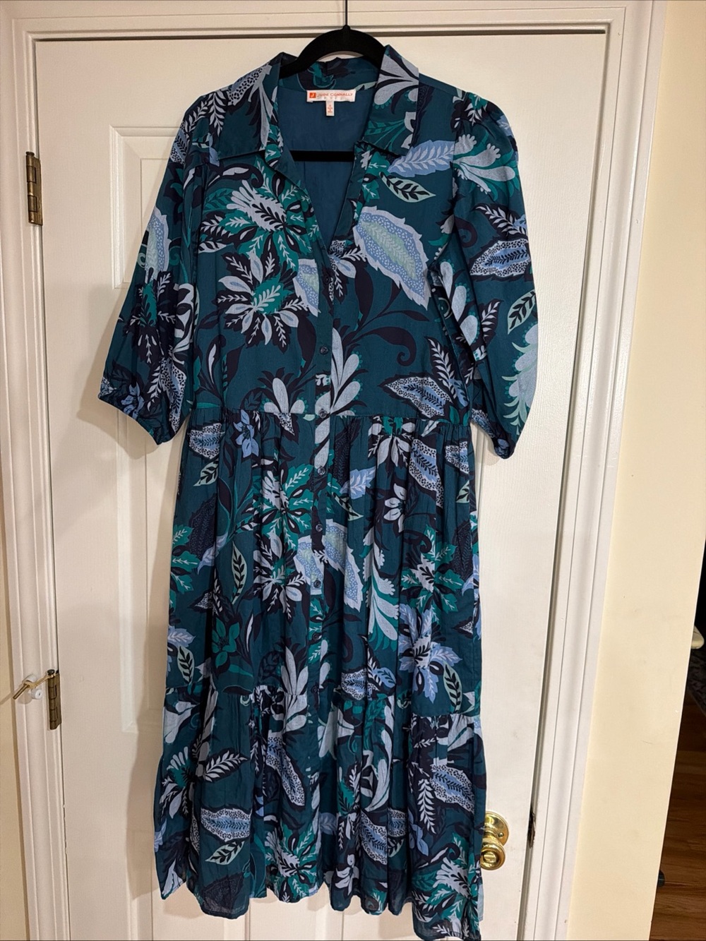 NWT Jude Connally Teal and Navy Floral Maxi Dress size S fully lined 100% cotton